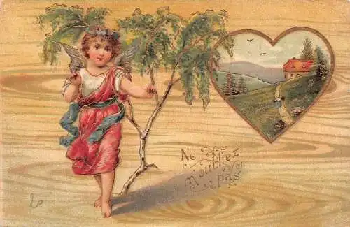 L085 Gruß 1910 Engel Cherub Prägepostkarte