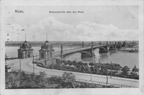 A118 Deutschland 1916 Mainzer Strassenbrücke Brücke den Rhein Vintage Postkarte