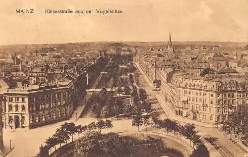 A118 Deutschland 1916 Mainzer Kaiserstraße aus der Vogelschau alte Postkarte