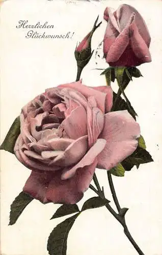 A112 Glücksgrüße 1912 Rosen Knospe Blumen Vintage Postkarte
