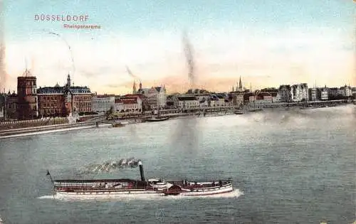 A129 Deutschland 1910 Düsseldorf Rheinpanorama Dampfschiff Vintage Postkarte