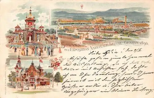 L409 Schweiz Genf 1896 Souvenir Expo Nationale Litho Vintage Postkarte
