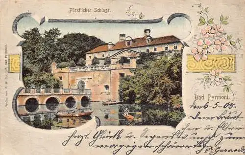 A129 Deutschland 1905 Bad Pyrmont Fürstliches Schloss Schloss Blumen Postkarte