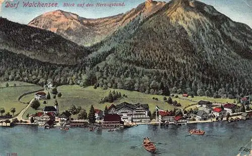 L207 Deutschland Dorf Walchensee Herzogstand Boote Vintage Postkarte