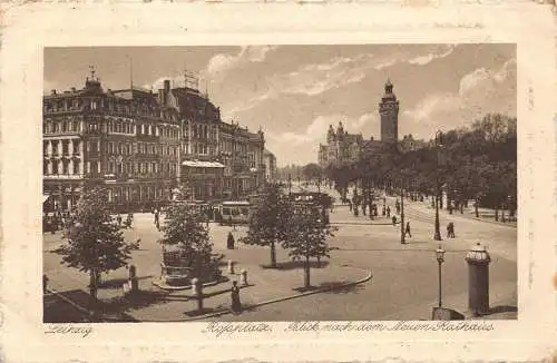 A118 Deutschland 1921 Lepzig Rofsplatz Neues Rathaus Straßenbahn Vintage Postkarte