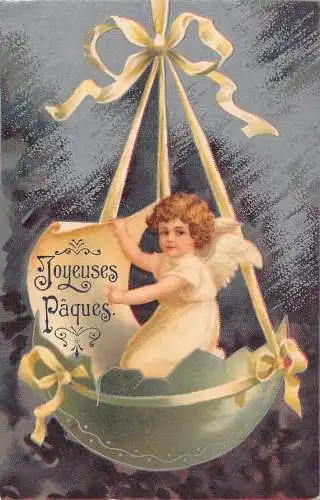 L229 Ostergrüße 1911 Cherub fliegendes Ei Fantasy Vintage Postkarte