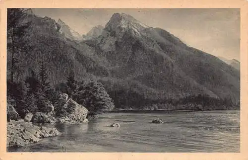 L017 Deutschland Hintersee gegen Hochkalter See Berge Vintage Postkarte
