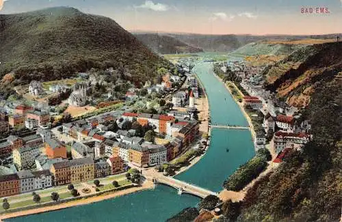 L017 Deutschland Bad Ems Flussbrücke Panoramablick Vintage Postkarte