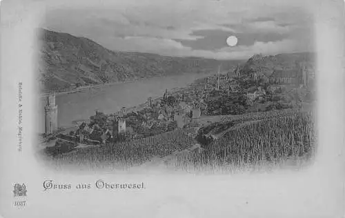L020 Deutschland Gruss aus Oberwesel Mondschein Vintage Postkarte