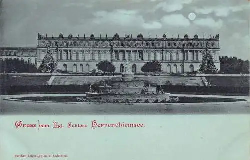 A121 Deutschland Gruss vom Kgl Schloss Herrenchiemsee Schloss Mondschein Postkarte