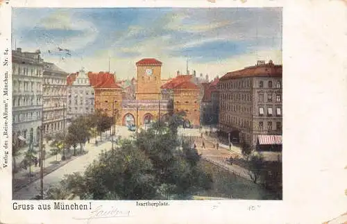 A124 Deutschland 1899 Gruss aus München Isarthorplatz Vintage Postkarte