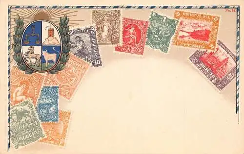 Uruguay Wappen Briefmarken Philatelie Litho Vintage Postkarte