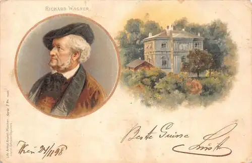 Richard Wagner Komponistenportrait und Heimat 1898 Vintage Postkarte