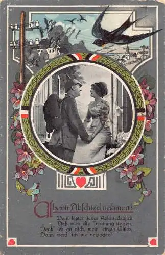 Romantik 1917 WWI Infanterie Soldat Liebhaber Schwalbe Vögel Blumen Feld Postkarte