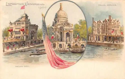 Frankreich Paris 1900 Universal Expo Englischer Palast Litho Vintage Postkarte