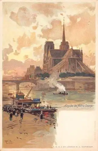 Frankreich Paris Abside de Notre-Dame Loir Luigi signiert Litho Vintage Postkarte