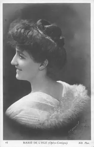 Opernsänger Profil Portrait Marie de L'Isle Vintage Postkarte