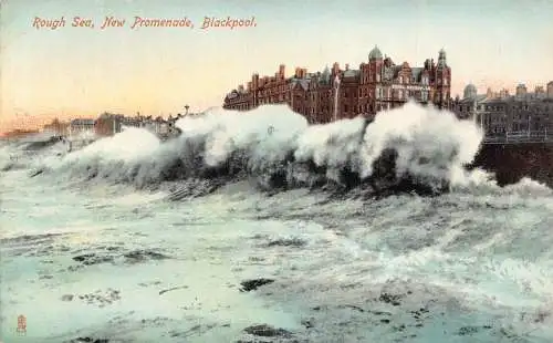 England Rough Sea New Promenade Blackpool Waves Vintage Postkarte