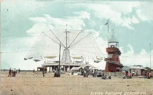 England 1908 Flying Machine Blackpool Lighthouse Vintage Postkarte