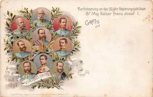 Kaiser Franz Josef 50 Jahre 1898 Litho Vintage Postkarte