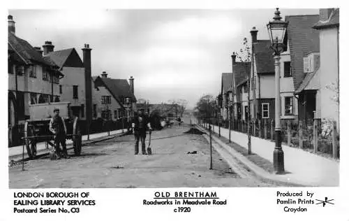 Transport Old Brentham Roadworks in Meadvale Road in 1920's vintage postcard