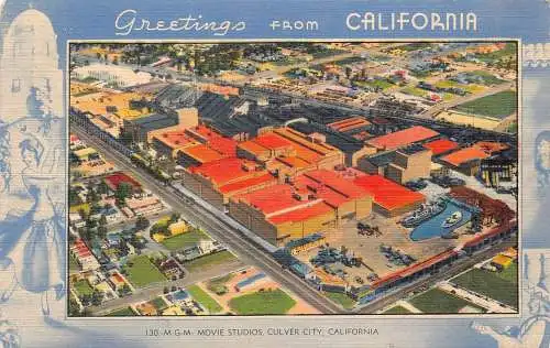 Postkarte USA 1942 Grüße aus Kalifornien MGM Movie Studios Culver City