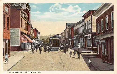 US Lonaconing Maryland Main Street Tram Shops Vintage Postkarte
