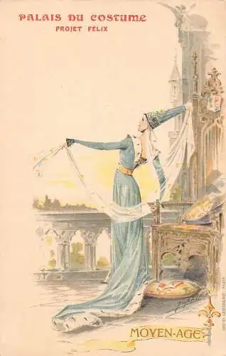 Frankreich Paris 1900 Weltausstellung Kostüm Mittelalter signiert Japhet Postkarte