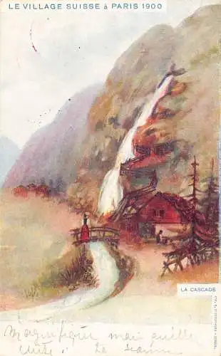 Frankreich Paris 1900 Weltausstellung Schweizer Dorf Vintage Postkarte