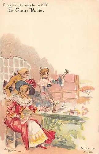 Frankreich Paris 1900 Weltausstellung Modegeschäft Fans Vintage Postkarte