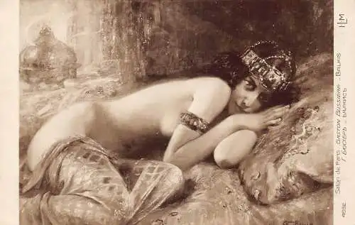 Salon de Paris Gaston Bussiere Balkis nackte Frau gewagte Vintage Postkarte