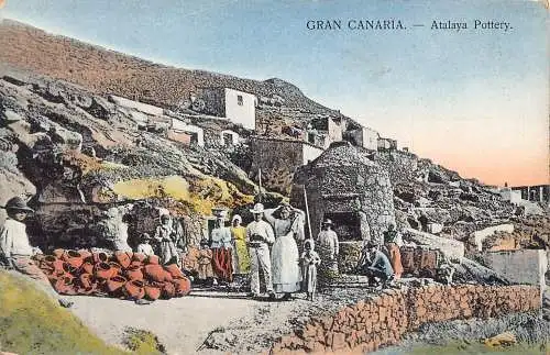 Spanien Gran Canaria Atalaya Keramik ethnische Menschen Vintage Postkarte