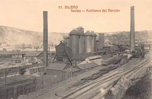 Spanien Bilbao Sestao Astilleros del Nervion Industrial Railway Vintage Postkarte