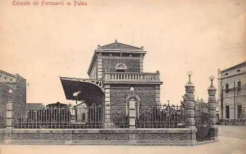 Spanien Estacion del Ferrocarril en Palma Bahnhof Vintage Postkarte