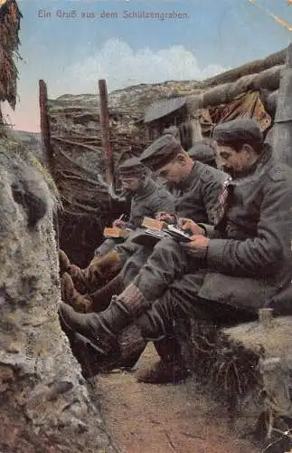 L465 Deutsche Soldaten schreiben Briefe 1916 Feldpostkarte 1. Weltkrieg