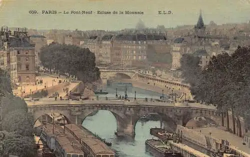 A675 Frankreich Paris Le Pont Neuf Ecluse de Monnaie Brücke Boote Postkarte