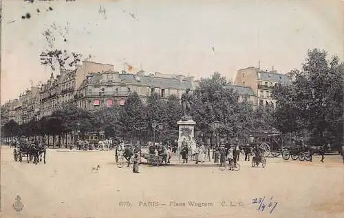 A676 Frankreich Paris 1907 Platz Wagram Fahrradkutschen Oldtimer Postkarte