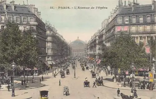A676 Frankreich Paris L'Avenue de l'Opera Kutschen Vintage Postkarte