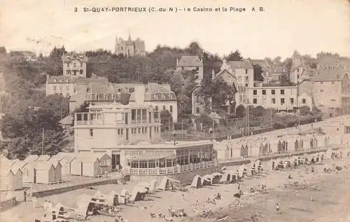 A677 Frankreich St Quay Portrieux Casino und Strand Vintage Postkarte