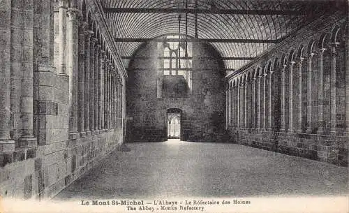 A677 Frankreich Mont St Michel Abtei Mönche Refektorium Vintage Postkarte