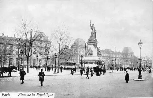 A678 Frankreich Paris Place de Republique Straßenbahn Statue Vintage Postkarte