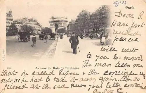 A678 Frankreich Paris 1903 Avenue du Bois de Boulogne Kutschen Vintage Postkarte