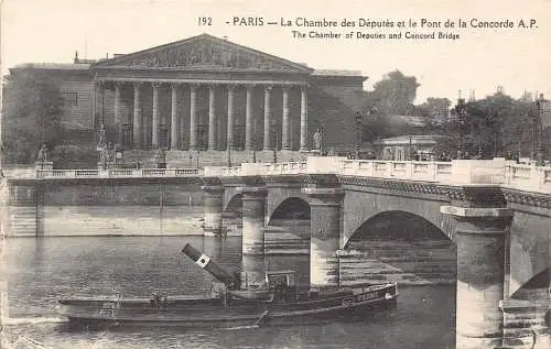 A678 Frankreich Paris Abgeordnetenkammer und Concord Bridge Dampfschiff Postkarte