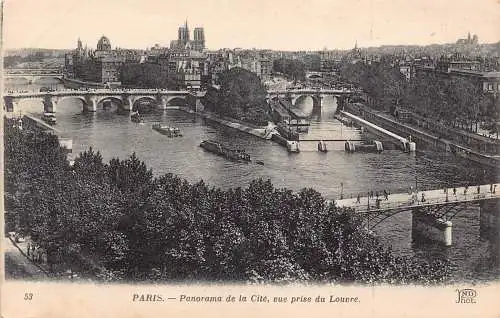 A683 Frankreich Paris Panorama de Cite Ansicht der Louvre-Brücken Postkarte