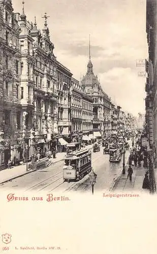 A690 Deutschland Gruss aus Berlin Leipzigerstraße Straßenbahn Vintage Postkarte
