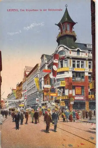 A690 Deutschland Leipzig Riquethaus in Reichstraße Geschäfte Vintage Postkarte