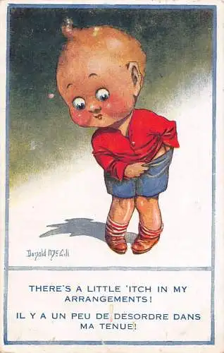 Comic Humor Junge kratzt in der Hose Little Itch in my Arrangements Postkarte