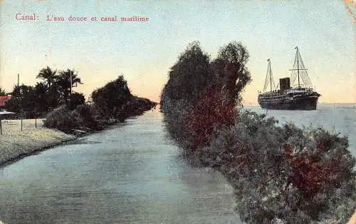 A621 Ägypten 1913 Suezkanal L'eau Dolce Kanal Maritime Dampfschiff Postkarte
