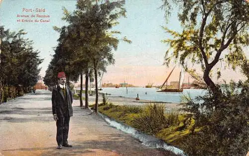 A623 Ägypten Port Said Avenue de Rassoua et Entree du Canal Indianer Postkarte