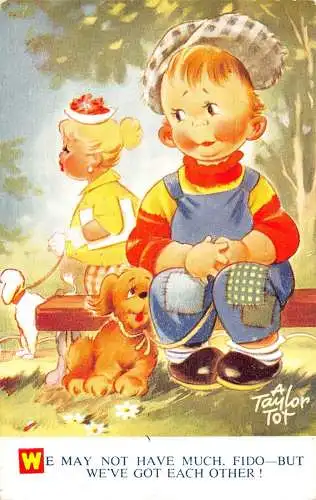 Bamforth Kinder Comic Humor armer Junge und Hund Blick auf reiches Mädchen Pudel Postkarte